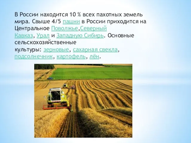 В России находится 10 % всех пахотных земель мира. Свыше 4/5