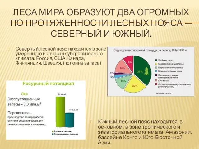 Леса мира образуют два огромных по протяженности лесных пояса — северный