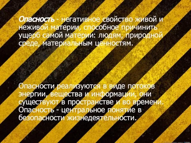 Опасность - негативное свойство живой и неживой материи, способное причинить ущерб