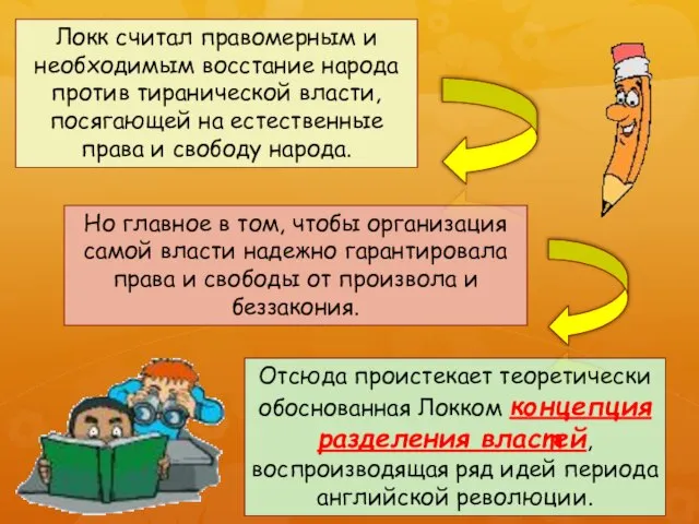 Локк считал правомерным и необходимым восстание народа против тиранической власти, посягающей