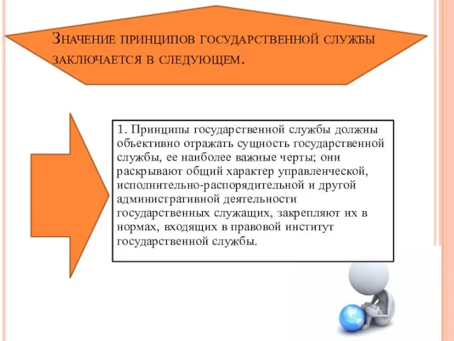 Значение принципов государственной службы заключается в следующем. 1. Принципы государственной службы