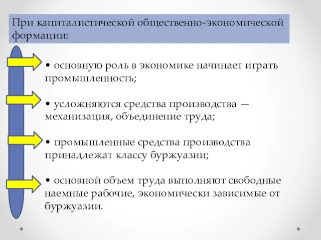 • основную роль в экономике начинает играть промышленность; • усложняются средства