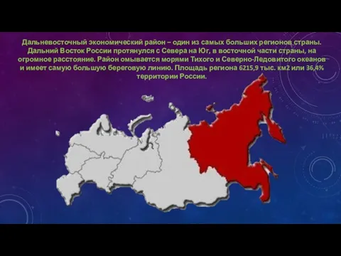 Дальневосточный экономический район – один из самых больших регионов страны. Дальний