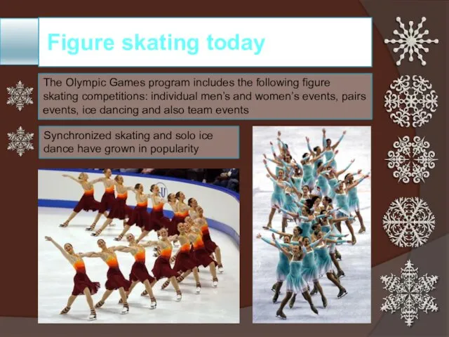 Figure skating today The Olympic Games program includes the following figure