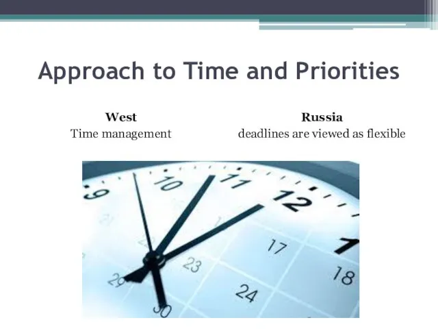 Approach to Time and Priorities West Time management Russia deadlines are viewed as flexible