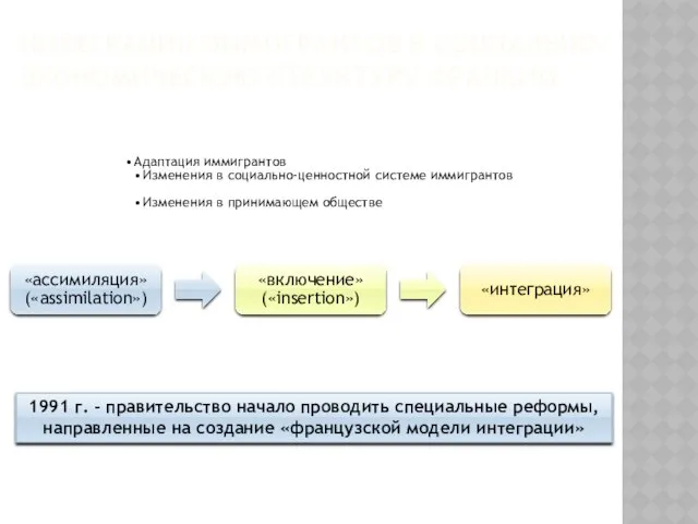 Интеграция иммигрантов в социально-экономическую структуру Франции 1991 г. - правительство начало