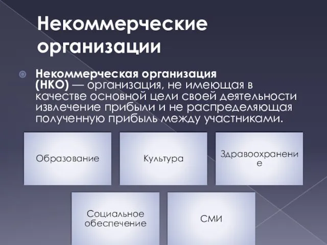 Некоммерческие организации Некоммерческая организация (НКО) — организация, не имеющая в качестве