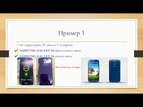 Пример 1 На территорию ТС ввезли 2 телефона: SAMSUNG GALAXY S4