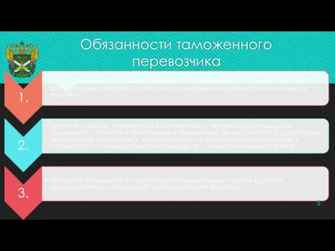 Обязанности таможенного перевозчика