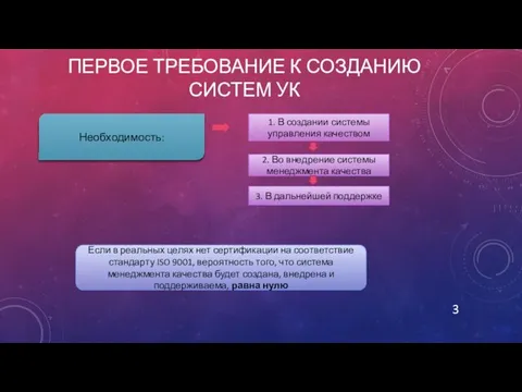 Первое требование к созданию систем УК Необходимость: 1. В создании системы