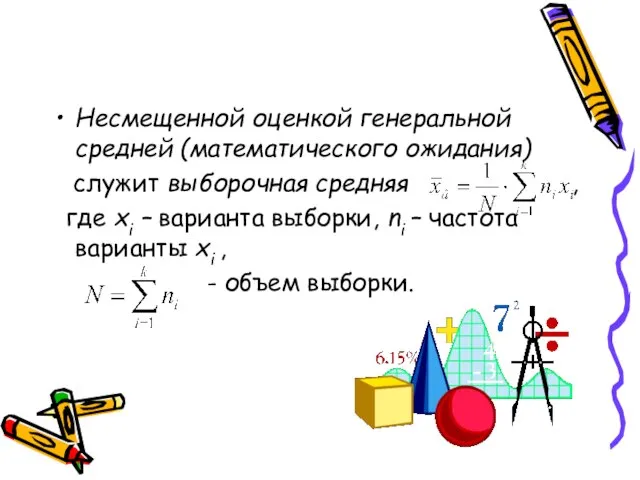 Несмещенной оценкой генеральной средней (математического ожидания) служит выборочная средняя , где