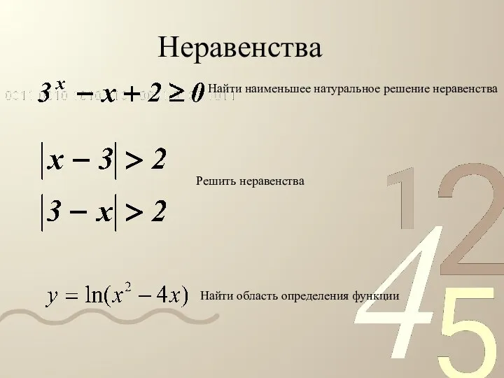 Неравенства Найти наименьшее натуральное решение неравенства Решить неравенства Найти область определения функции