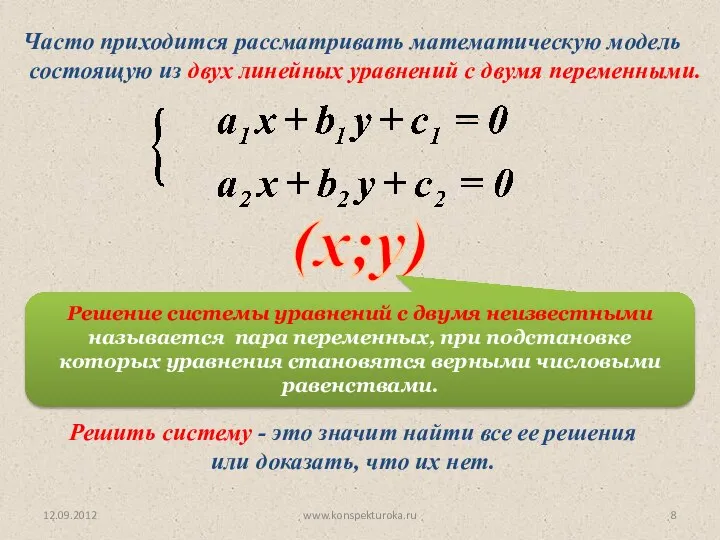 12.09.2012 www.konspekturoka.ru Часто приходится рассматривать математическую модель состоящую из двух линейных