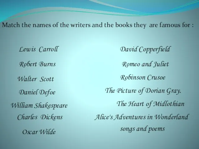 Match the names of the writers and the books they are