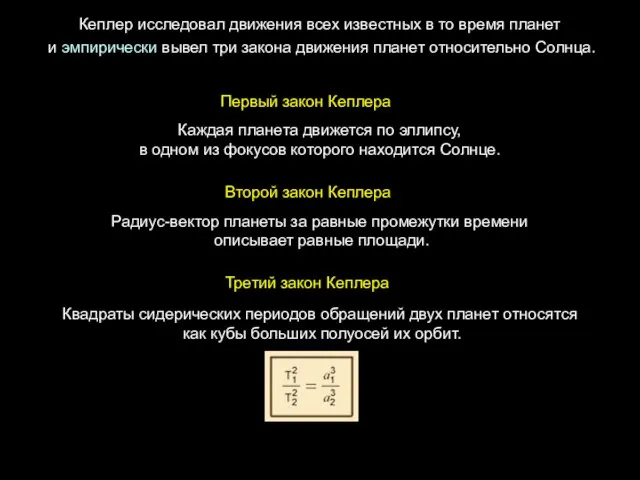 Квадраты сидерических периодов обращений двух планет относятся как кубы больших полуосей