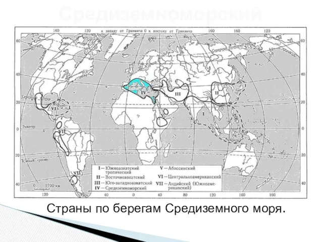 Средиземноморский Страны по берегам Средиземного моря.