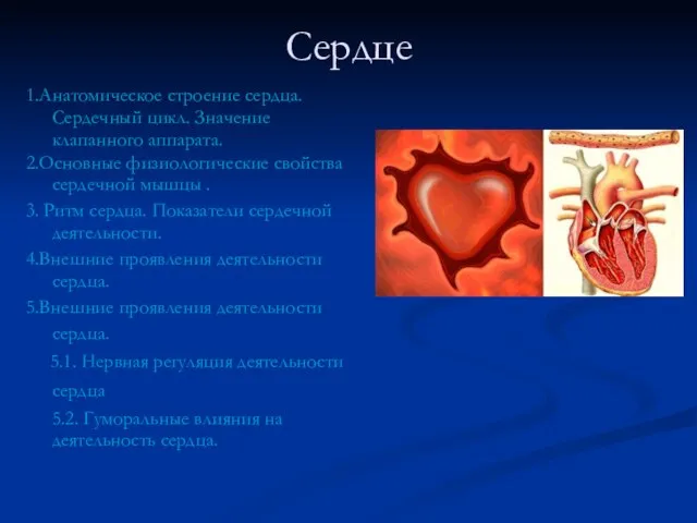 Сердце 1.Анатомическое строение сердца. Сердечный цикл. Значение клапанного аппарата. 2.Основные физиологические