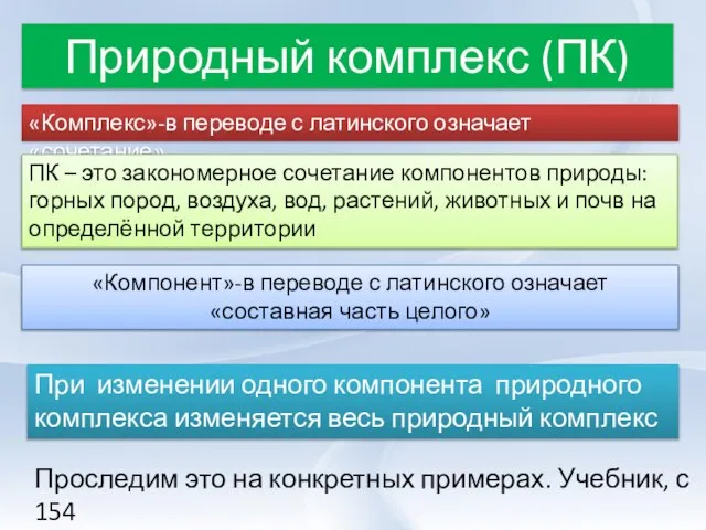 Природный комплекс (ПК) «Комплекс»-в переводе с латинского означает «сочетание». ПК –