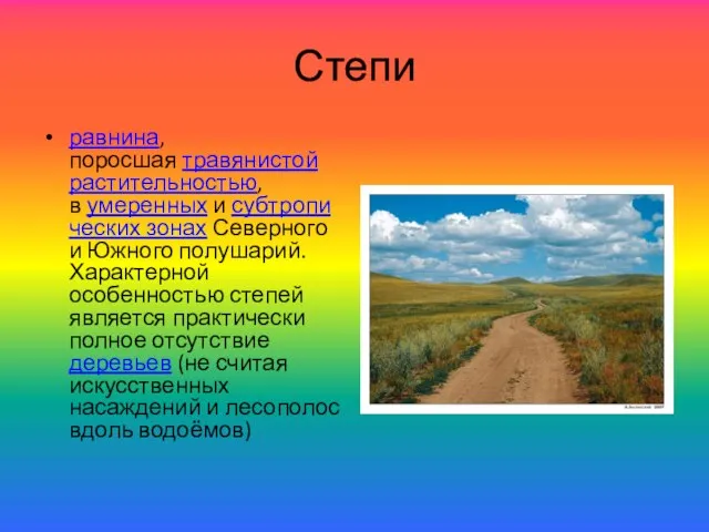 Степи равнина, поросшая травянистой растительностью, в умеренных и субтропических зонах Северного