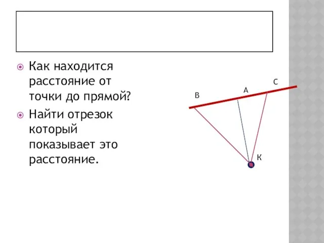 Как находится расстояние от точки до прямой? Найти отрезок который показывает