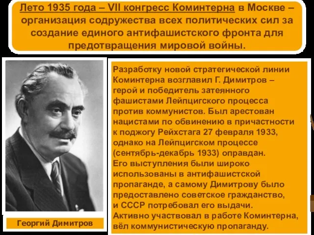Лето 1935 года – VII конгресс Коминтерна в Москве – организация