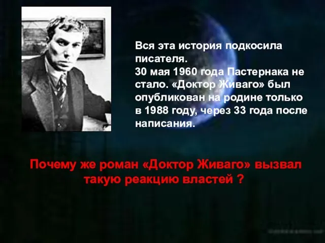 Вся эта история подкосила писателя. 30 мая 1960 года Пастернака не