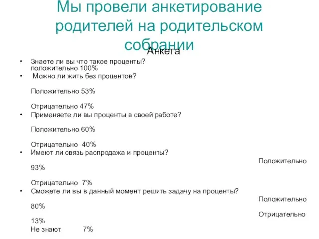 Мы провели анкетирование родителей на родительском собрании Анкета Знаете ли вы