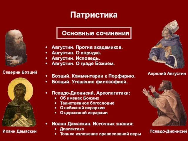 Патристика Августин. Против академиков. Августин. О порядке. Августин. Исповедь. Августин. О