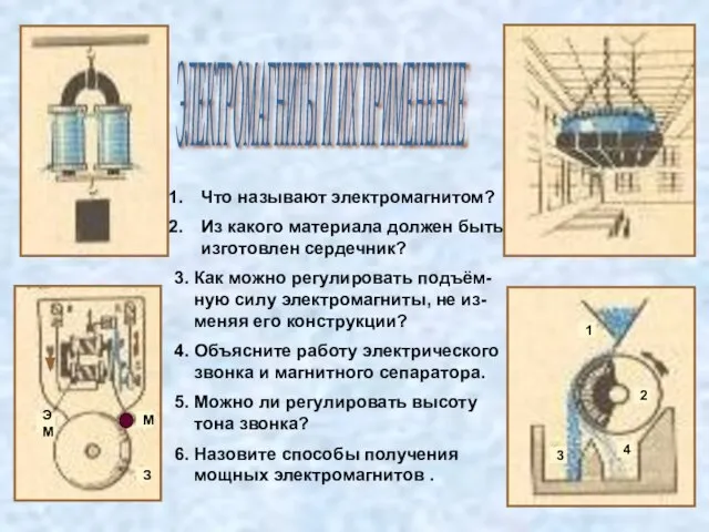 ЭЛЕКТРОМАГНИТЫ И ИХ ПРИМЕНЕНИЕ Что называют электромагнитом? Из какого материала должен