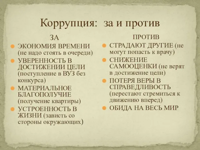 Коррупция: за и против ЗА ЭКОНОМИЯ ВРЕМЕНИ (не надо стоять в