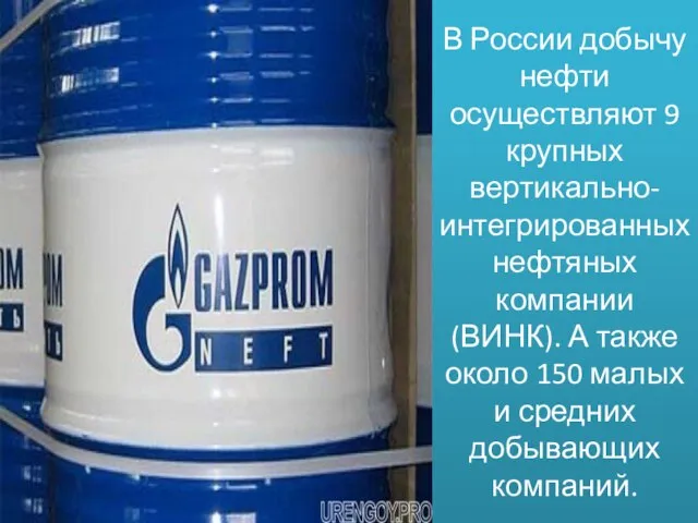 В России добычу нефти осуществляют 9 крупных вертикально-интегрированных нефтяных компании (ВИНК).