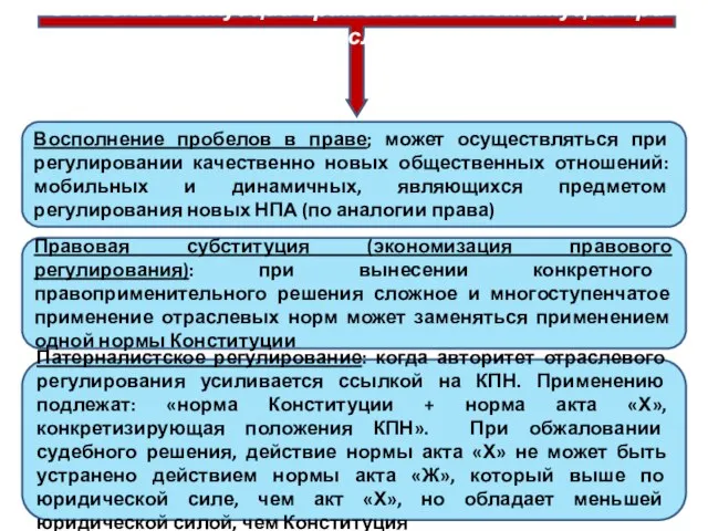 Основные ситуации применения Конституции при осуществлении отраслевого регулирования Восполнение пробелов в