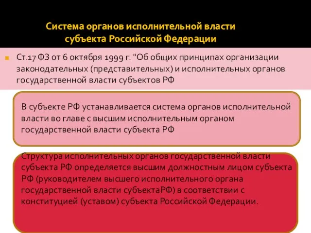 Система органов исполнительной власти субъекта Российской Федерации Ст.17 ФЗ от 6