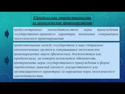 предусмотренные законодательством меры принуждения государственно-правового характера, вызванные совершением экологического правонарушения Юридическая