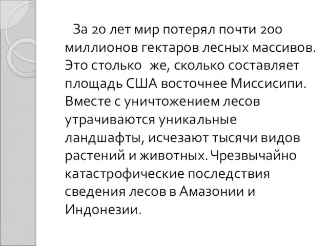 За 20 лет мир потерял почти 200 миллионов гектаров лесных массивов.