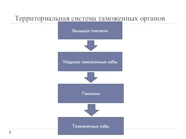 Территориальная система таможенных органов Большая таможня Уездные таможенные избы Таможни Таможенные избы