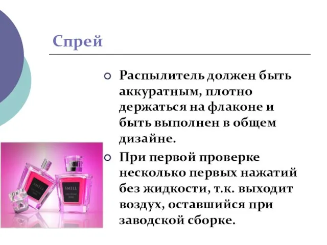 Спрей Распылитель должен быть аккуратным, плотно держаться на флаконе и быть