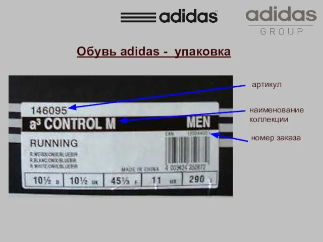 артикул наименование коллекции номер заказа Обувь adidas - упаковка