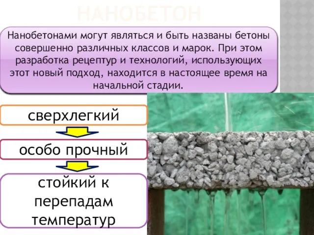 Нанобетон Нанобетонами могут являться и быть названы бетоны совершенно различных классов