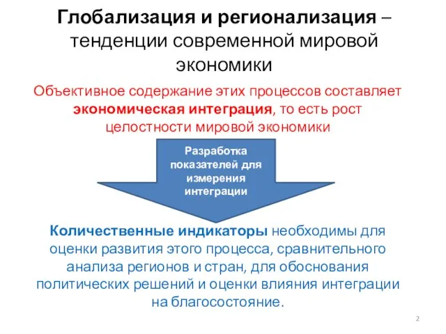 Глобализация и регионализация – тенденции современной мировой экономики Объективное содержание этих