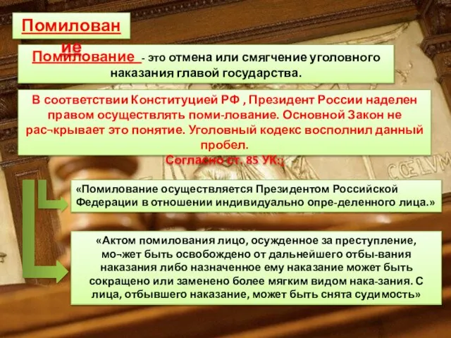 Помилование - это отмена или смягчение уголовного наказания главой государства. Помилование