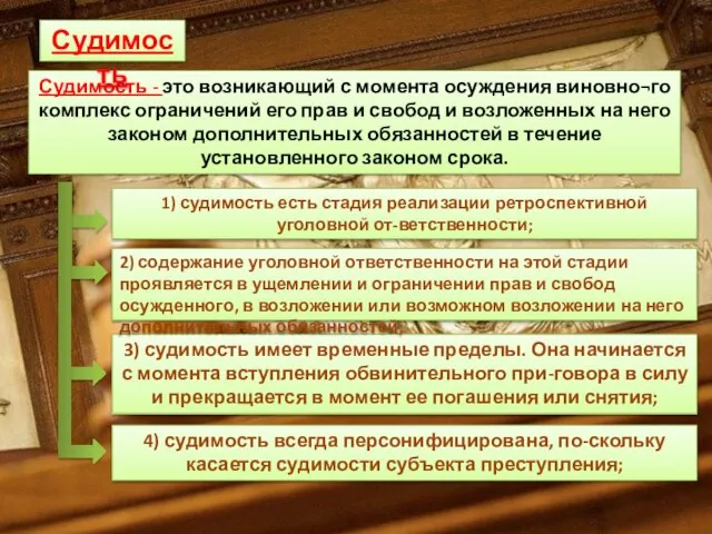 Судимость - это возникающий с момента осуждения виновно¬го комплекс ограничений его