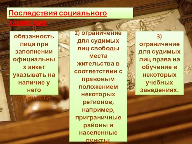 Последствия социального характера: 1) обязанность лица при заполнении официальных анкет указывать