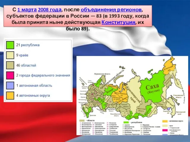 С 1 марта 2008 года, после объединения регионов, субъектов федерации в