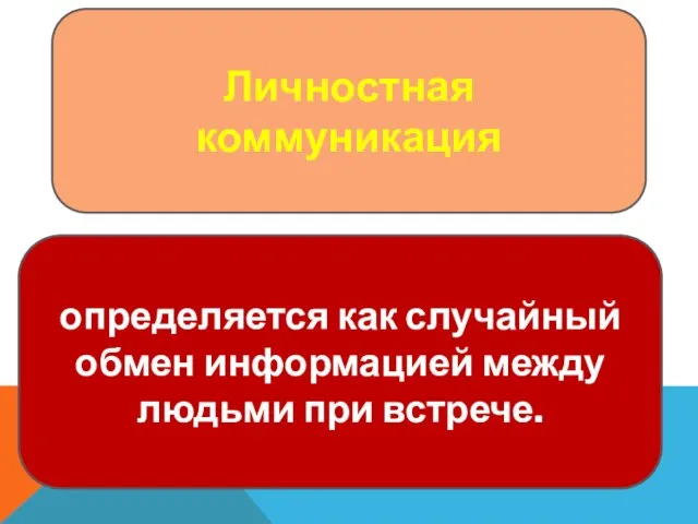 Личностная коммуникация определяется как случайный обмен информацией между людьми при встрече.