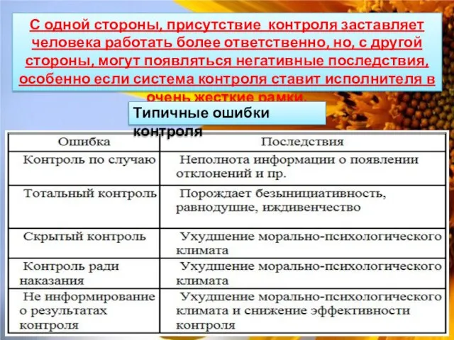 С одной сторо­ны, присутствие контроля заставляет человека работать более ответственно, но,