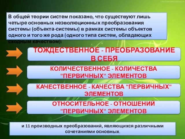 В общей теории систем показано, что существуют лишь четыре основных неэволюционных