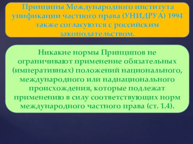 Принципы Международного института унификации частного права (УНИДРУА) 1994 также согласуются с