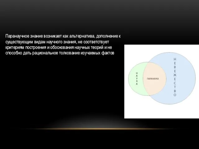 Паранаучное знание возникает как альтернатива, дополнение к существующим видам научного знания,