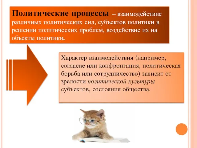 Политические процессы – взаимодействие различных политических сил, субъектов политики в решении